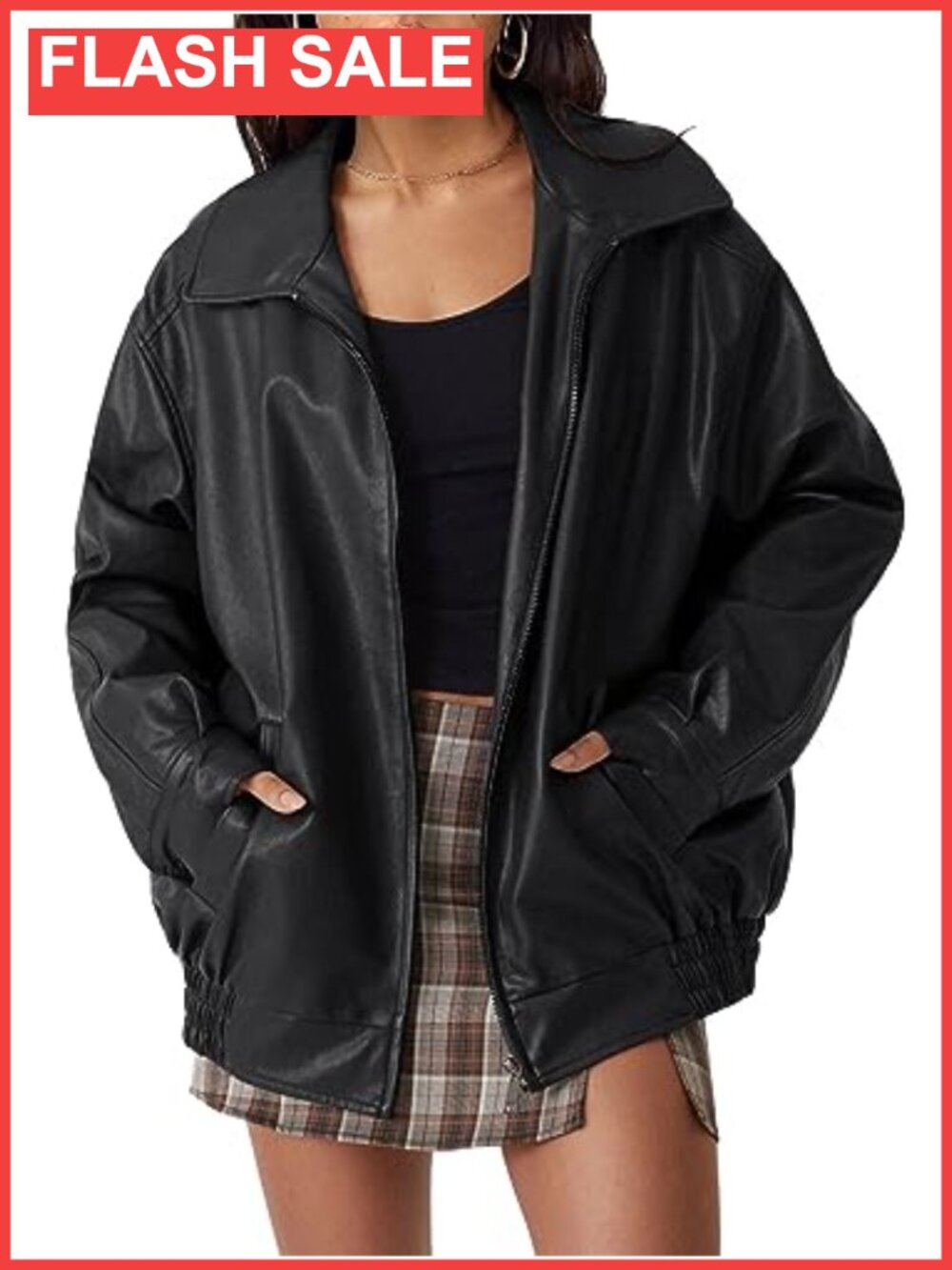 Oversized Faux Leather Moto Jacket Vegan Leather Water Resistant Fall Winter